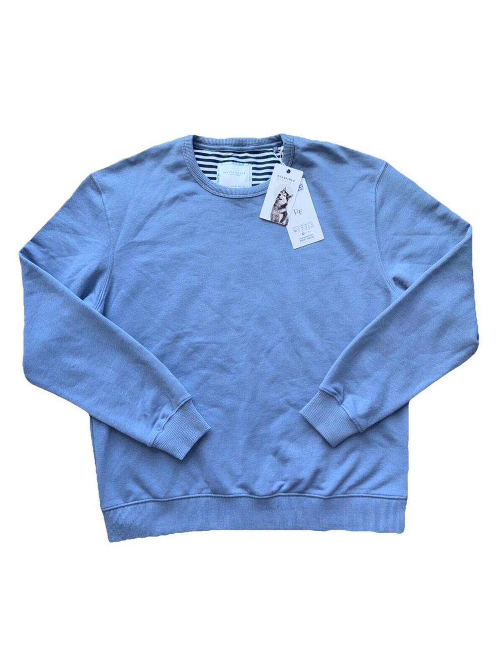 Denim & Flower Sweatshirt Mens Medium Blue Crewneck Pullover Cotton Knit New